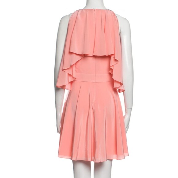 DESIGNER JAY GODFREY PEACH V NECK RUFFLE SILK DRESS SIZE 12.R - Picture 3 of 12